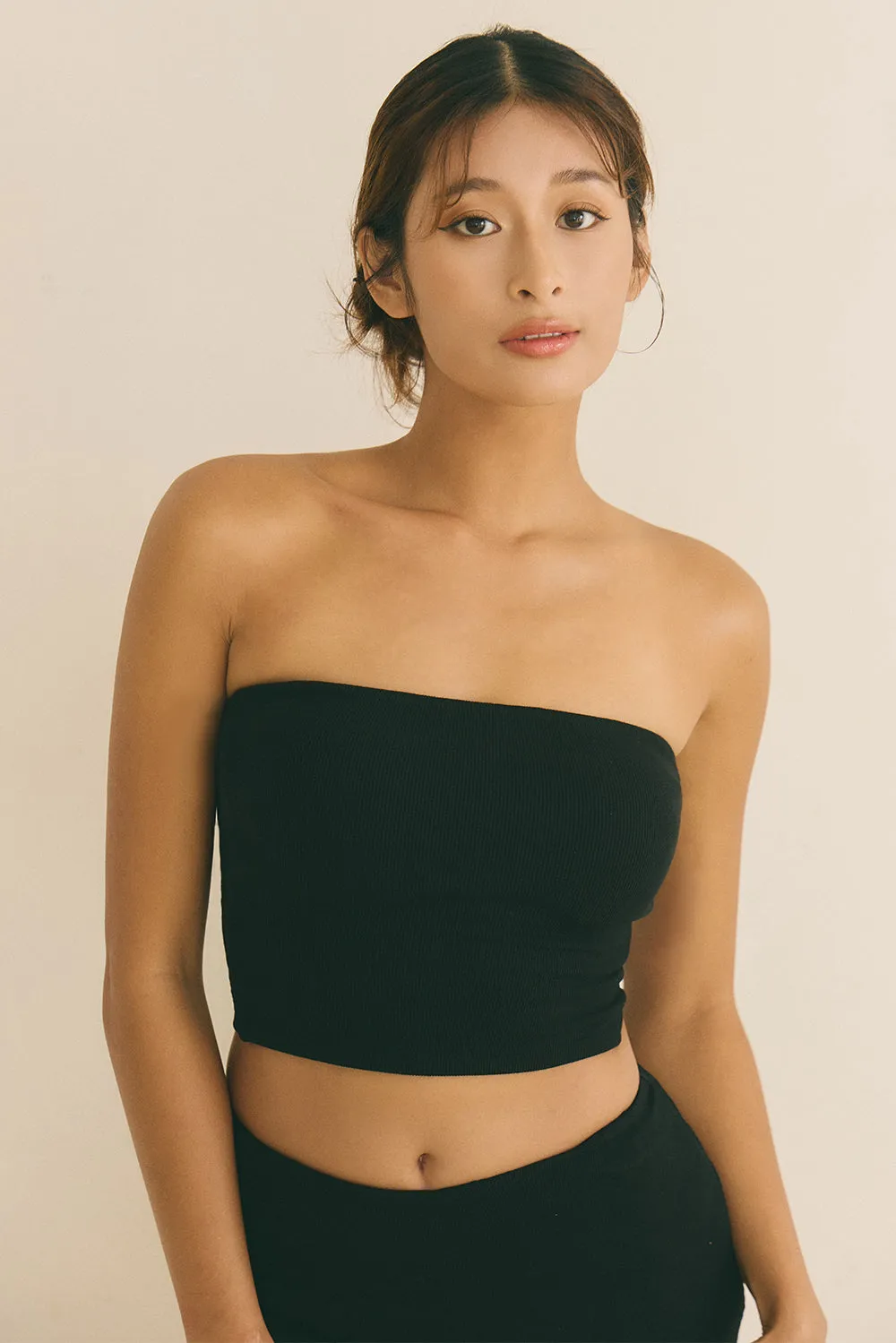 一見鍾情羅紋平口BraTop<br>Elegant Rib Knit Strapless BraTop