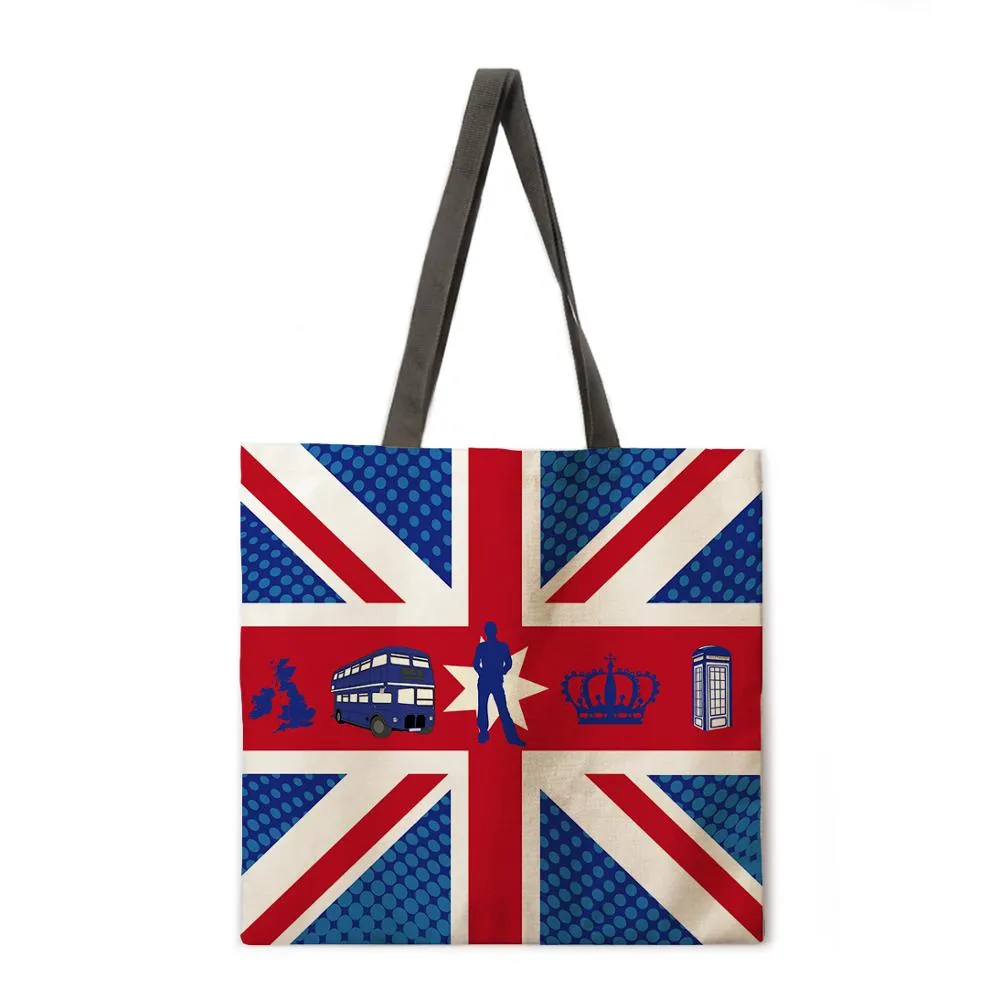 British flag of England linen shopping bag ladies shoulder bag foldable shopping bag beach tote bag