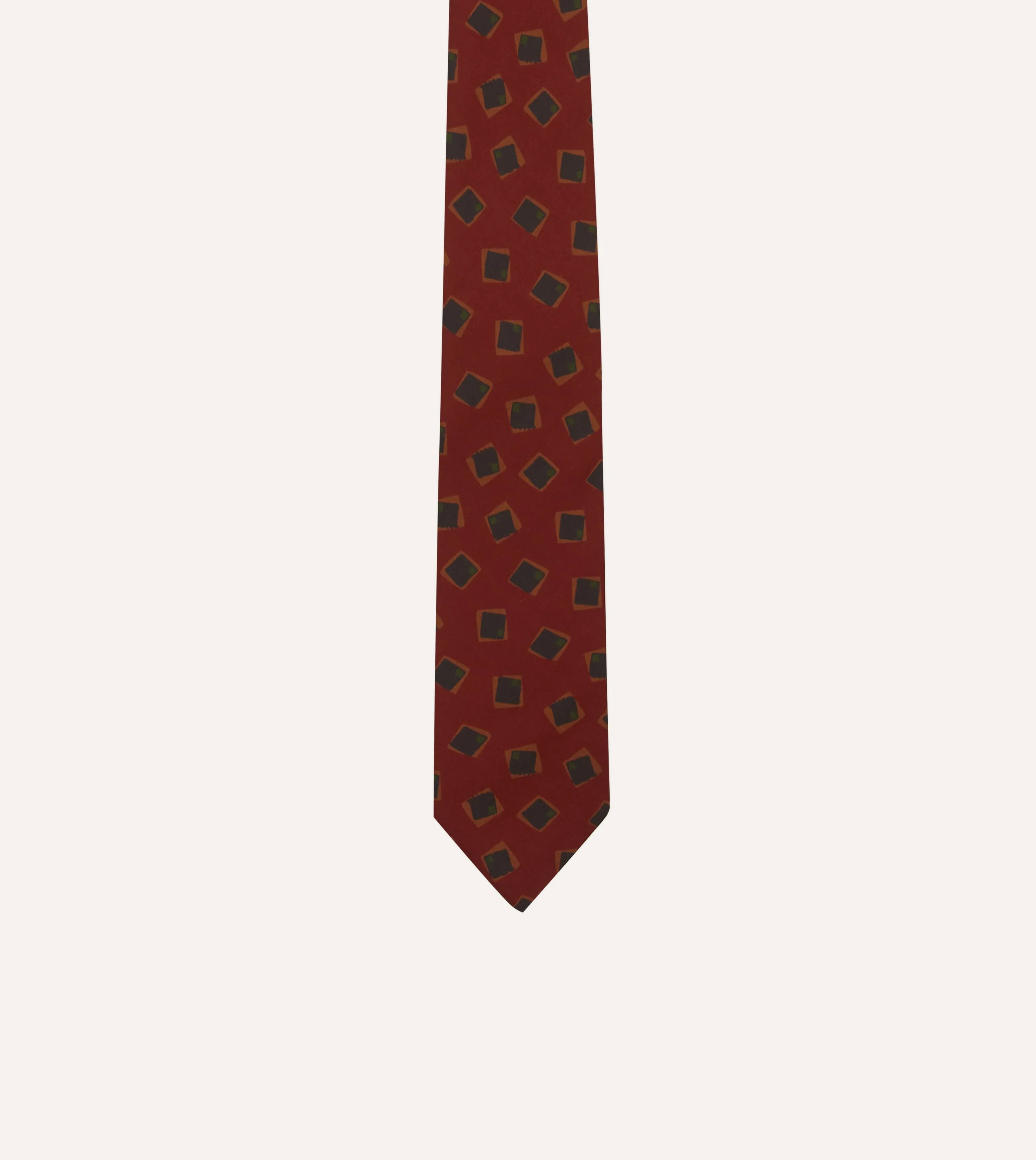 Brown Jumbled Tile Print Silk Self Tipped Tie