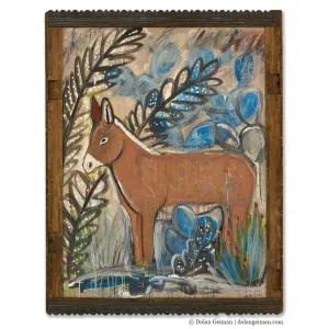 BURRO IN DESERT original mixed media painting