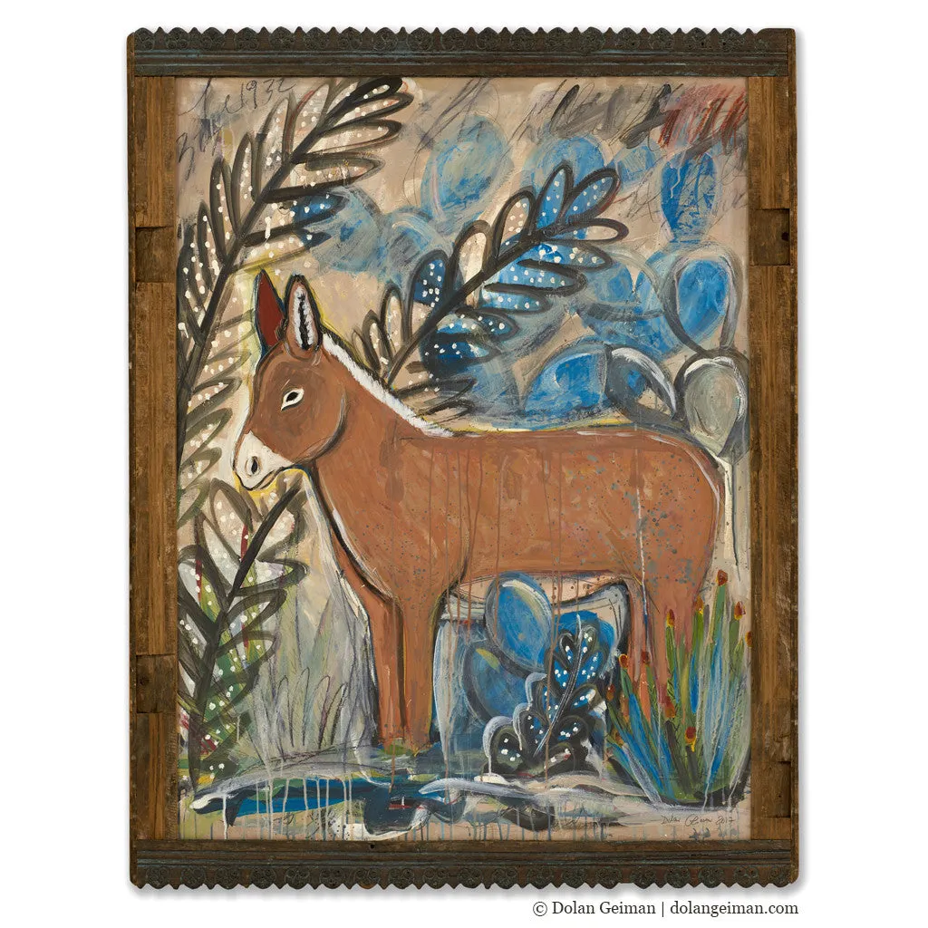 BURRO IN DESERT original mixed media painting