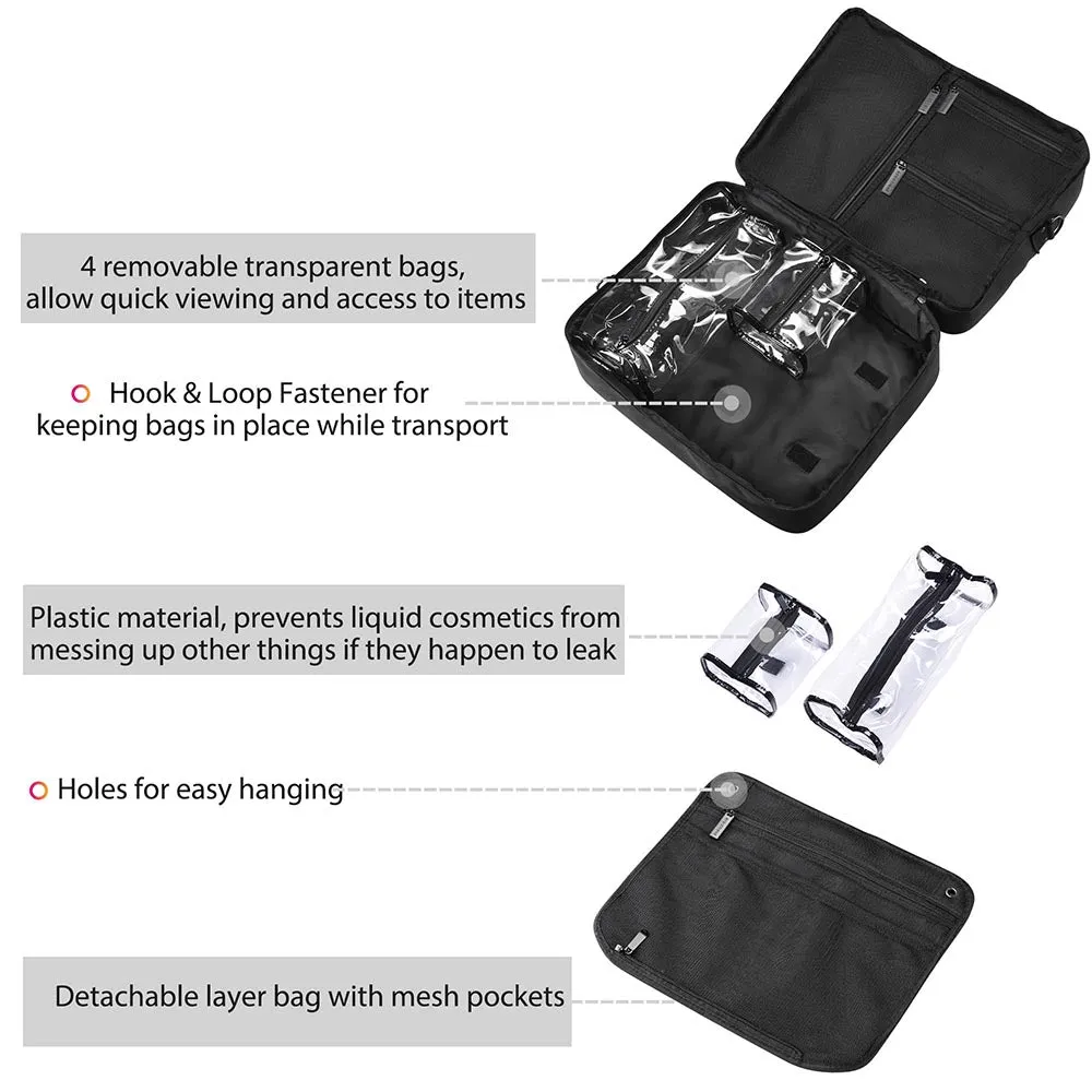 Byootique Essential Cosmetic Travel Makeup Train Tote Bag 4 Removable Bags