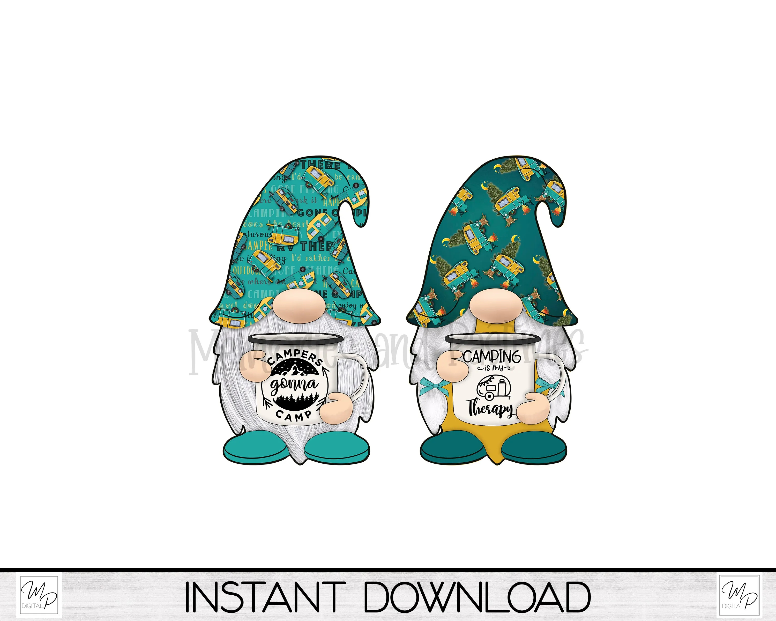 Camping Gnomes PNG Sublimation Digital Design Download, Wall Hanging, Earrings