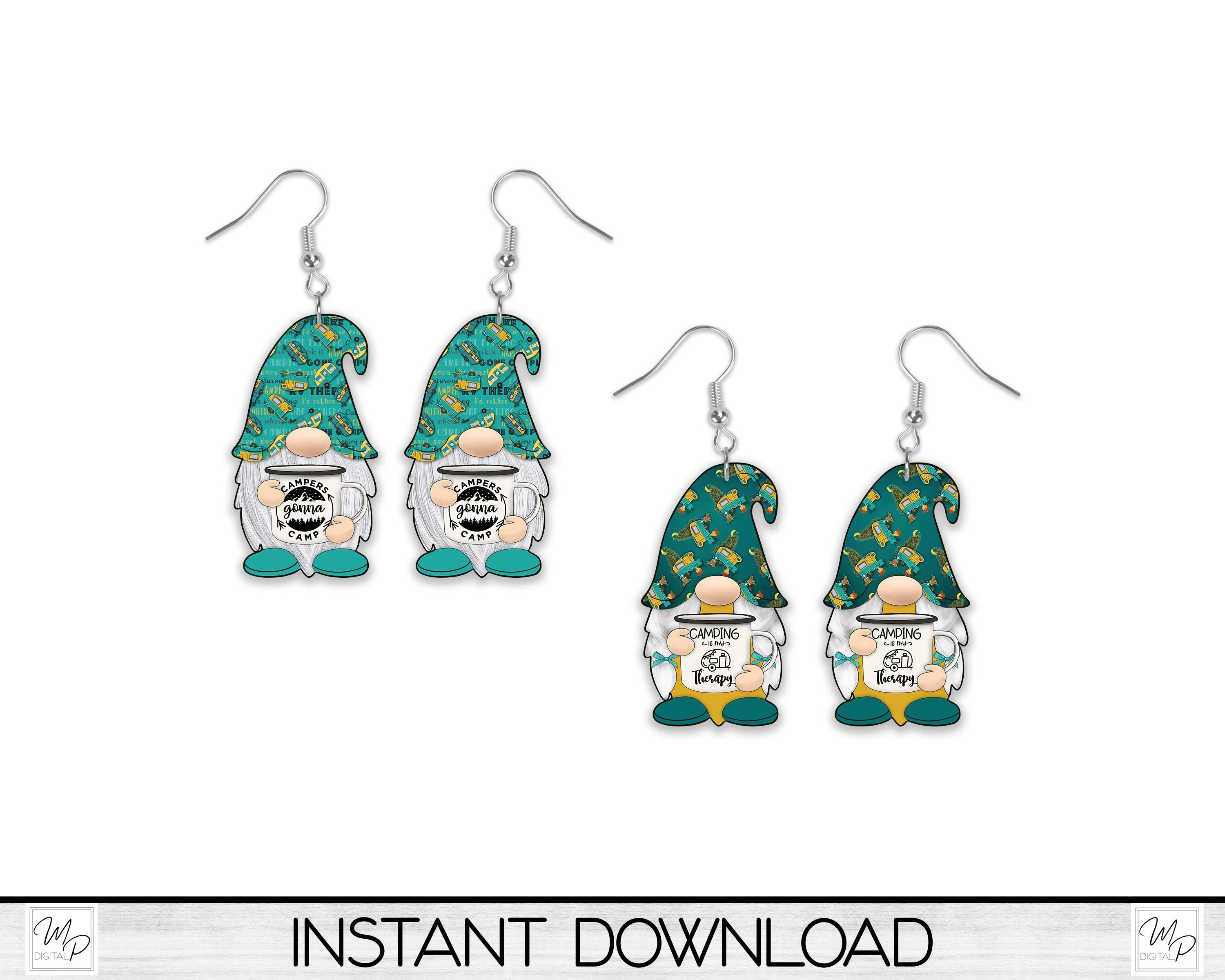 Camping Gnomes PNG Sublimation Digital Design Download, Wall Hanging, Earrings