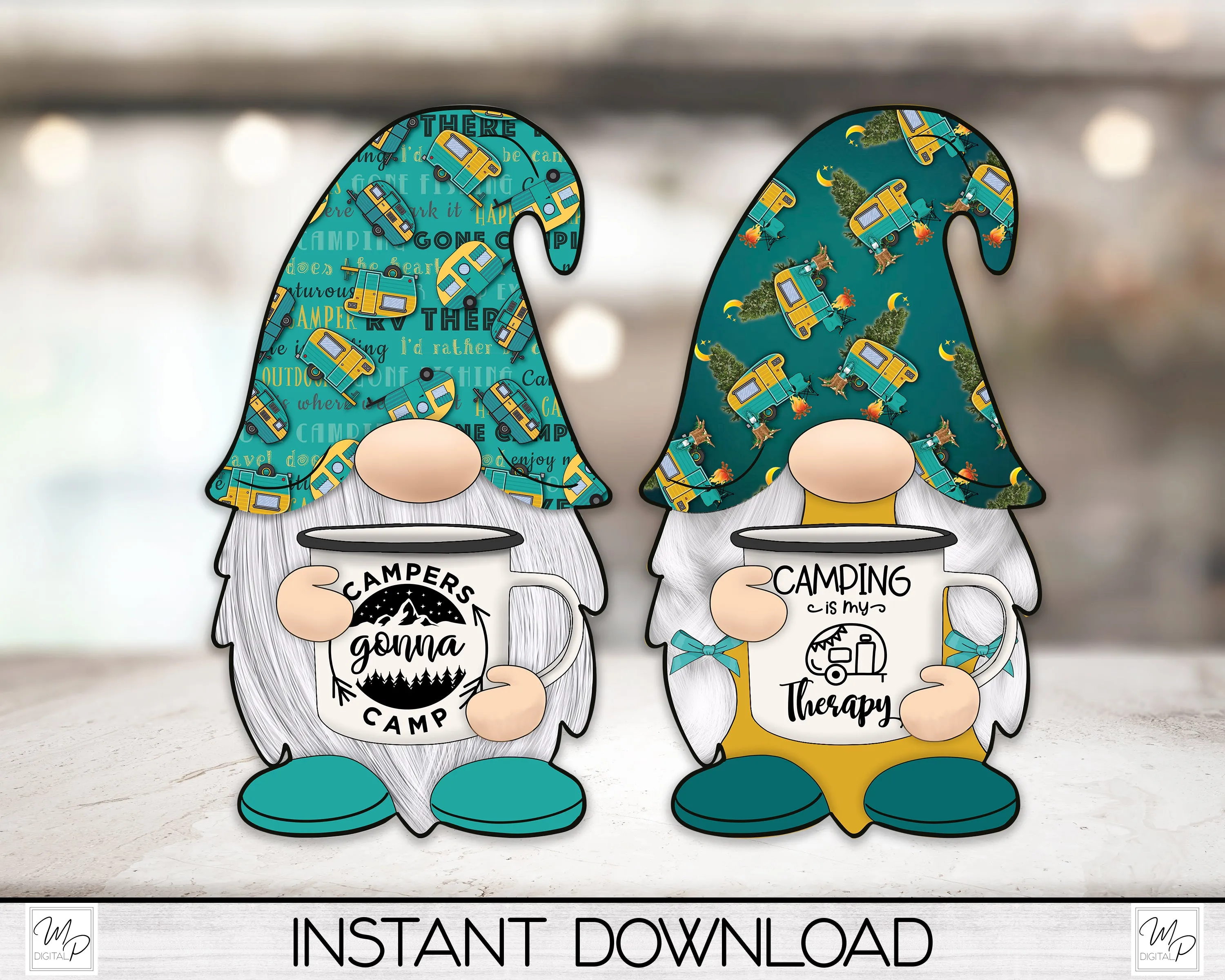 Camping Gnomes PNG Sublimation Digital Design Download, Wall Hanging, Earrings