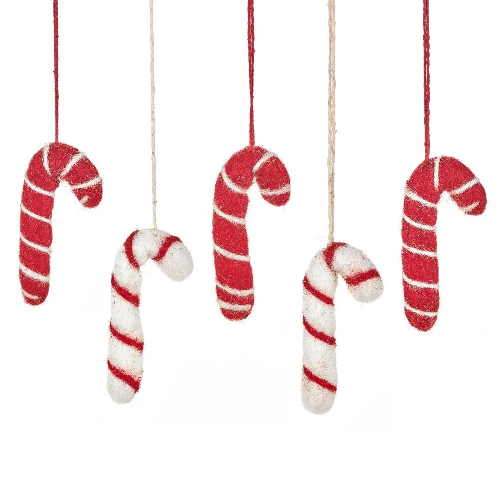 Candy Cane Felt Christmas Ornaments - Set of 5