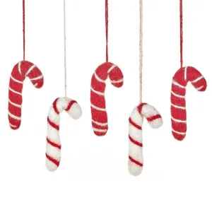 Candy Cane Felt Christmas Ornaments - Set of 5