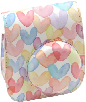Case for Fujifilm Instax Mini 12 11 Case PU Leather Instant Camera Cover with Adjustable Strap - Hearts