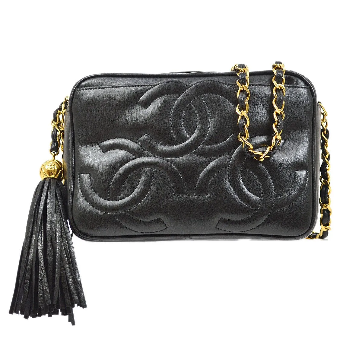 CHANEL 1994-1996 Triple CC Camera Bag Mini Black Lambskin 82561
