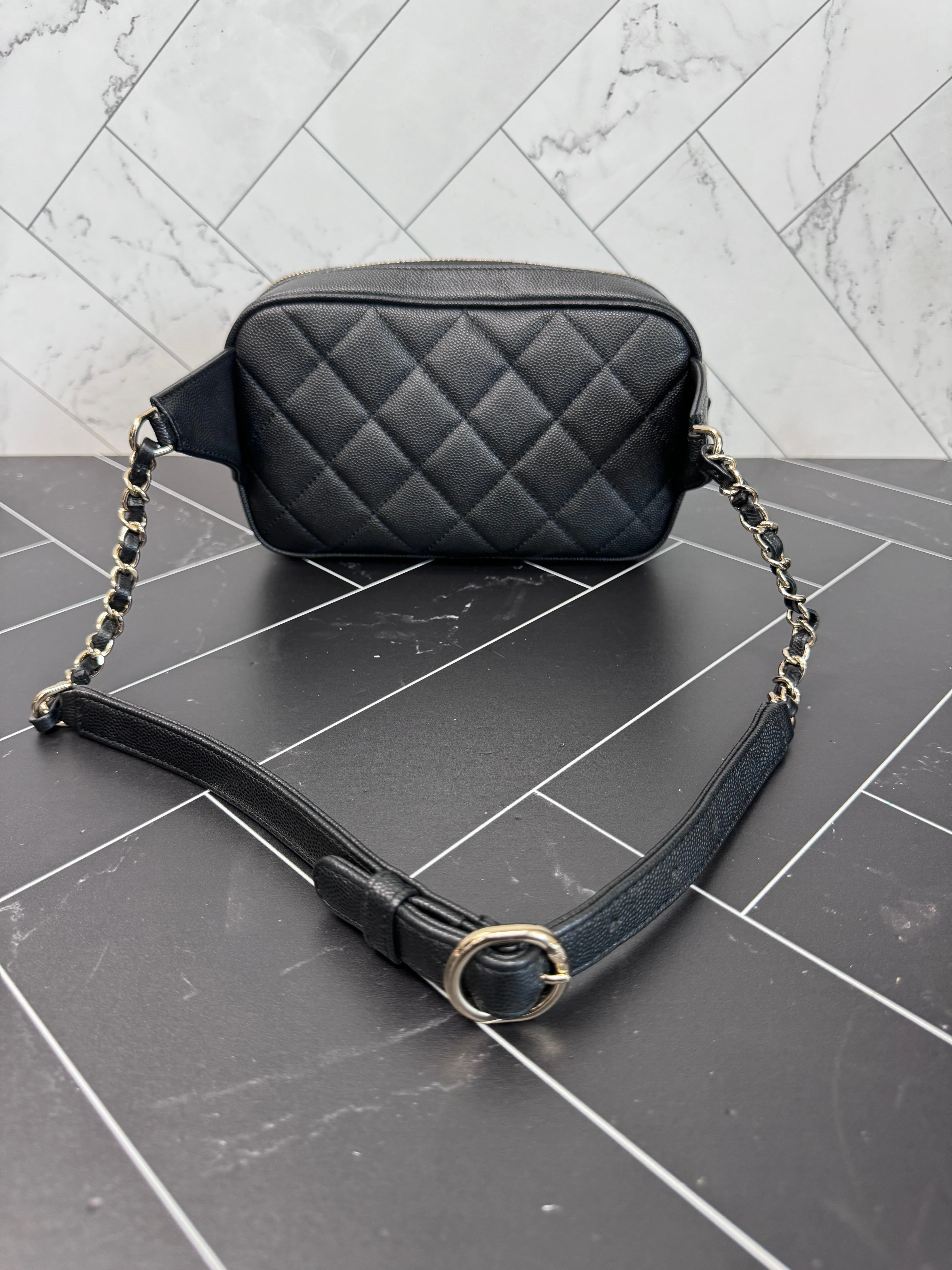Chanel Black Cavier Quilted Waist Bag