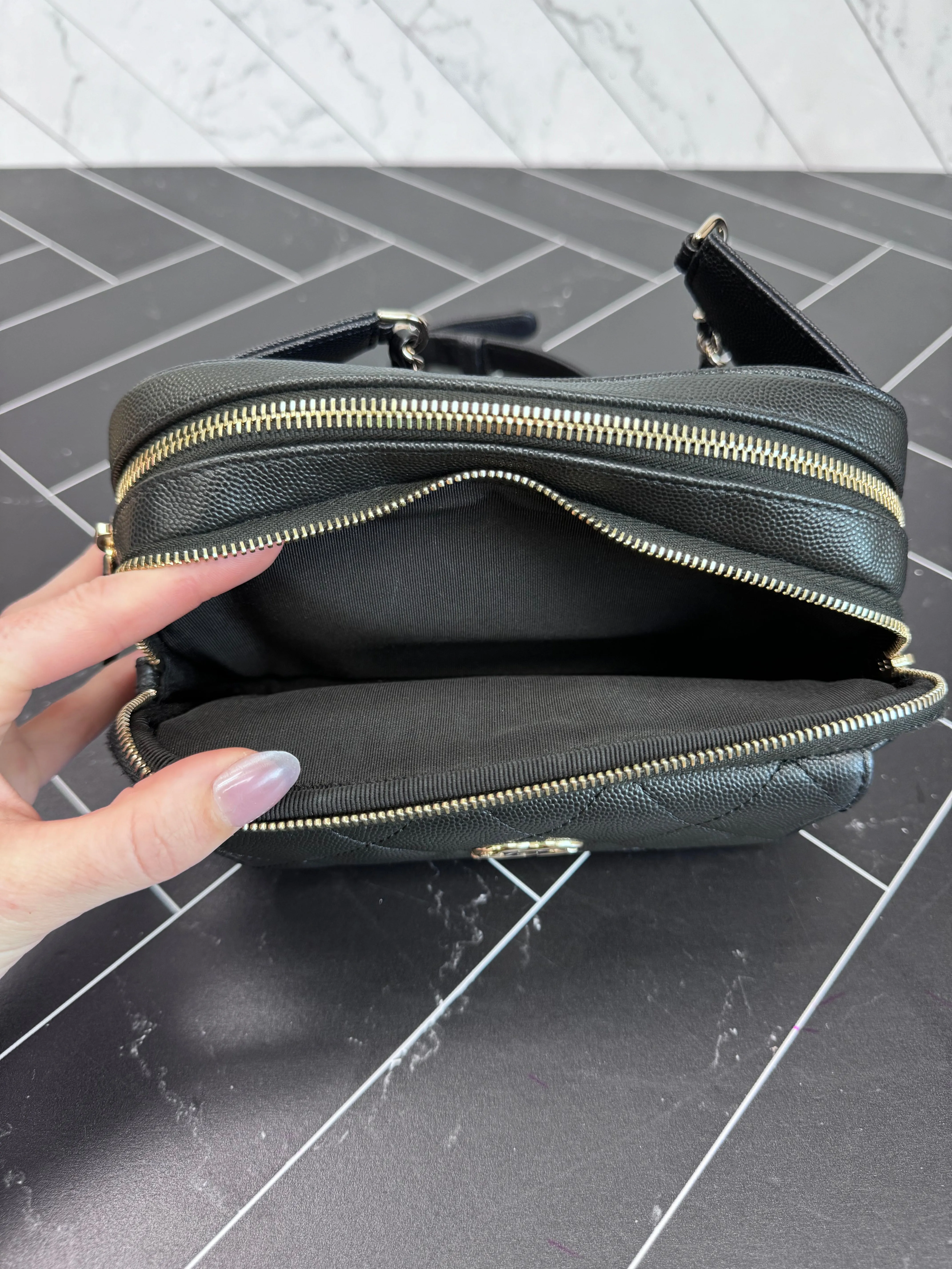 Chanel Black Cavier Quilted Waist Bag