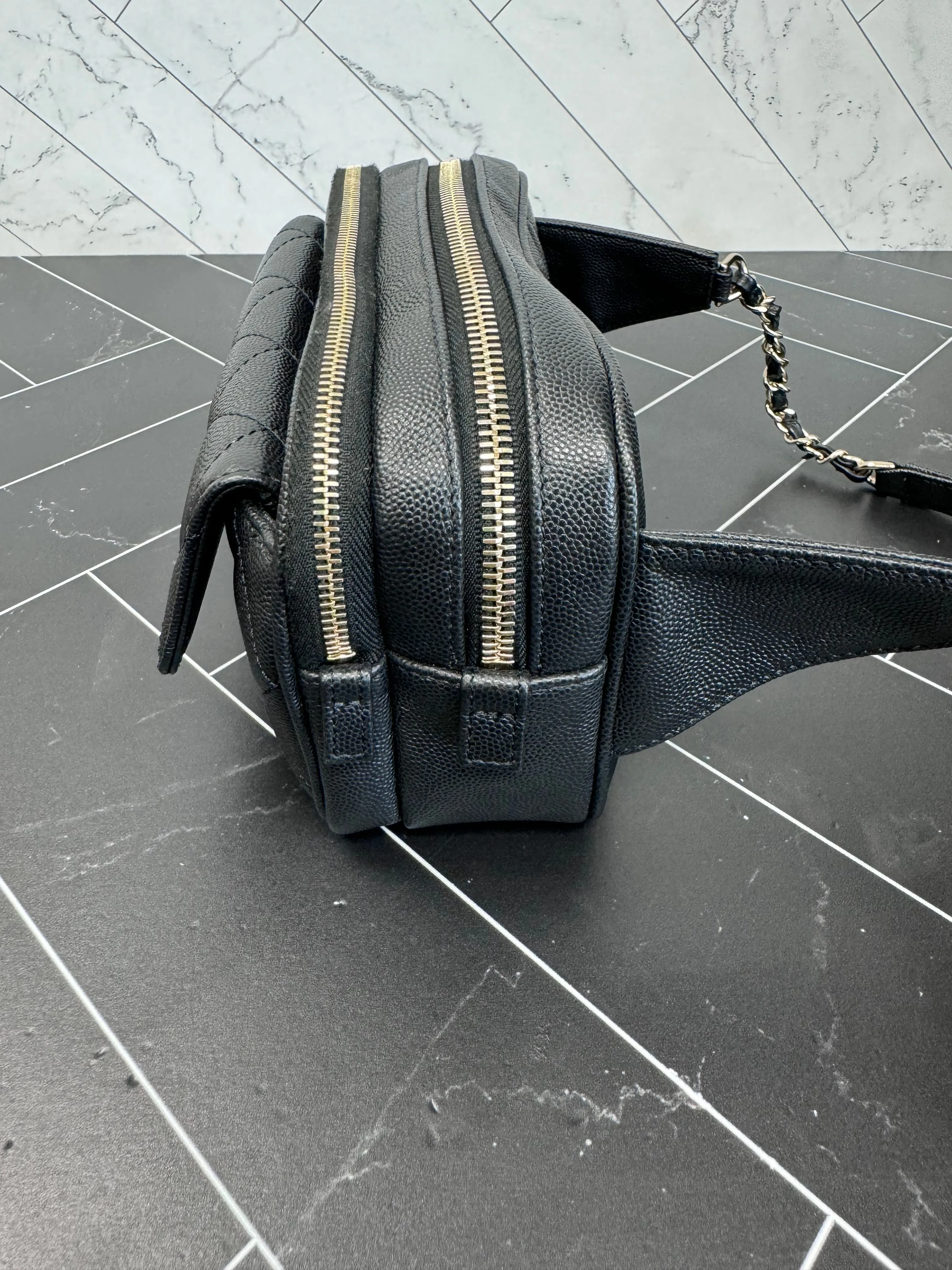 Chanel Black Cavier Quilted Waist Bag
