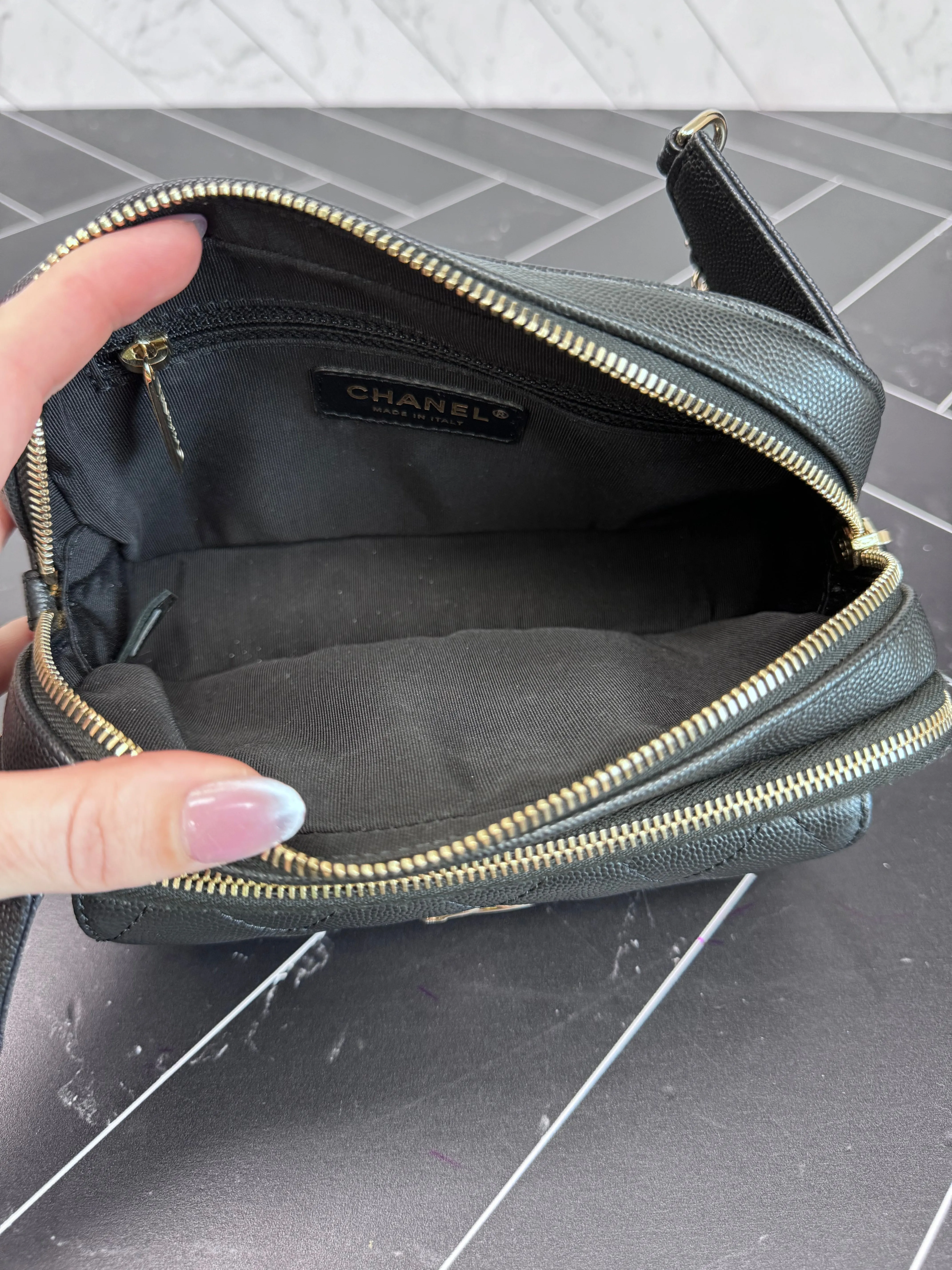 Chanel Black Cavier Quilted Waist Bag