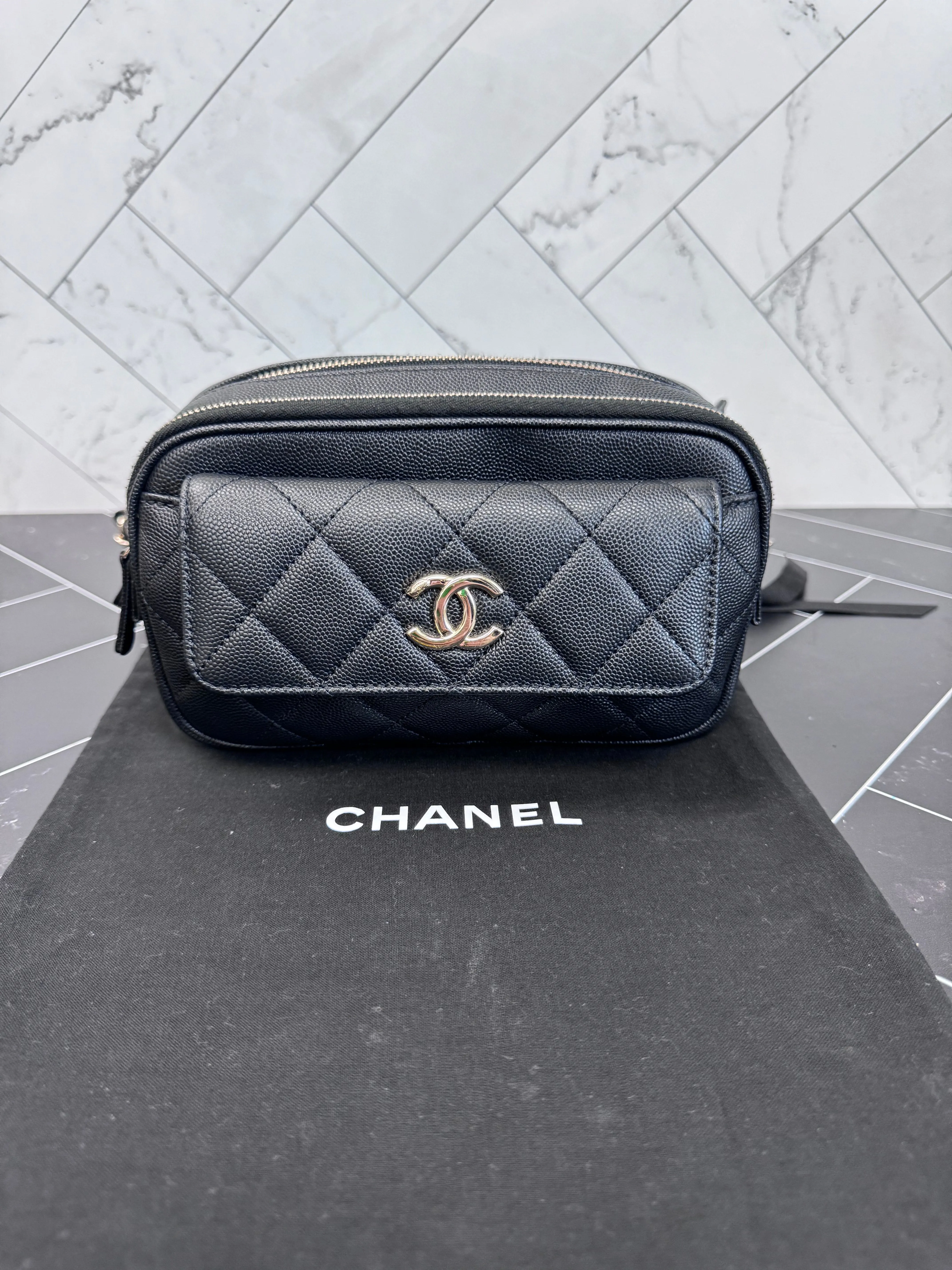 Chanel Black Cavier Quilted Waist Bag