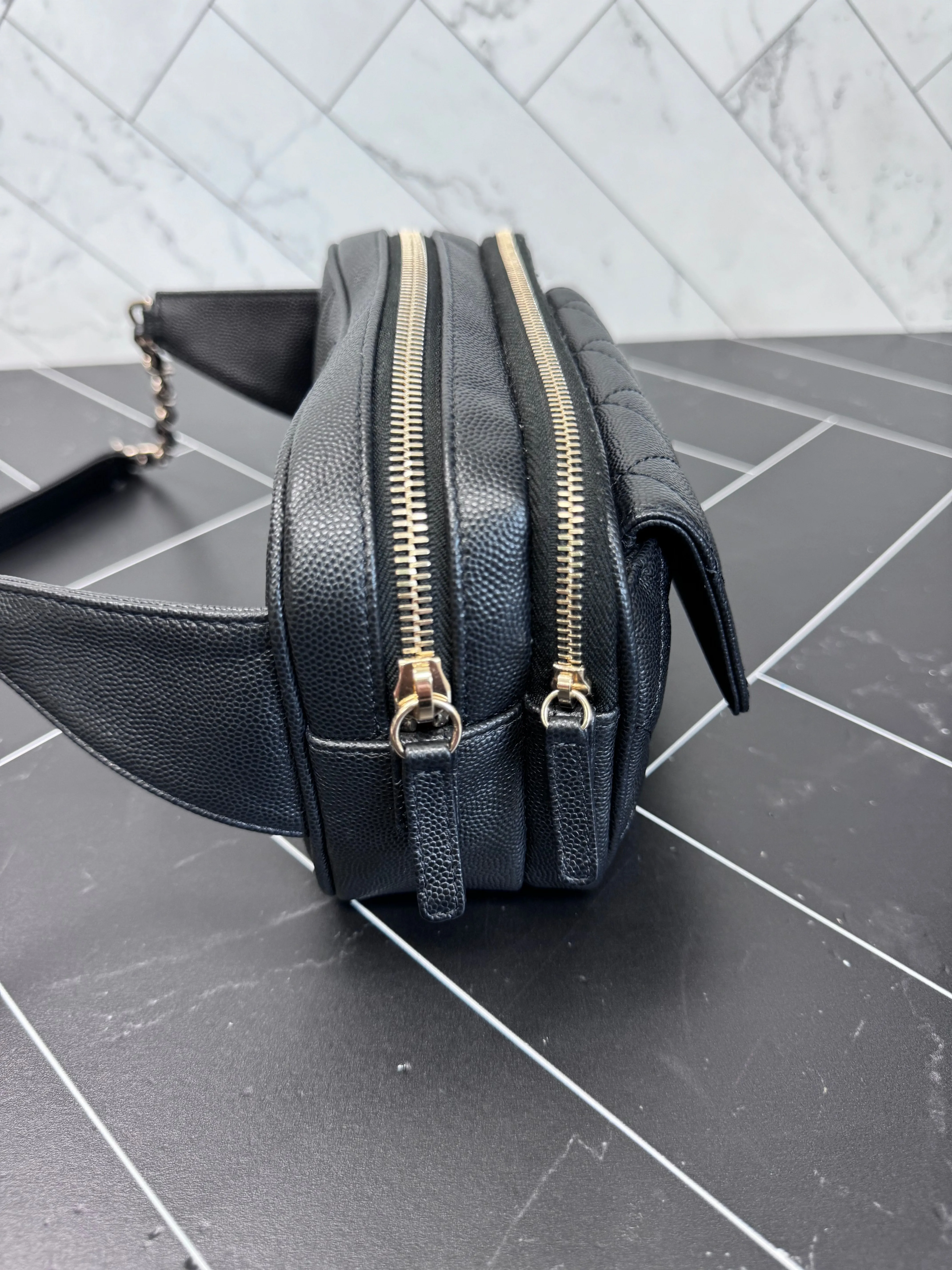 Chanel Black Cavier Quilted Waist Bag