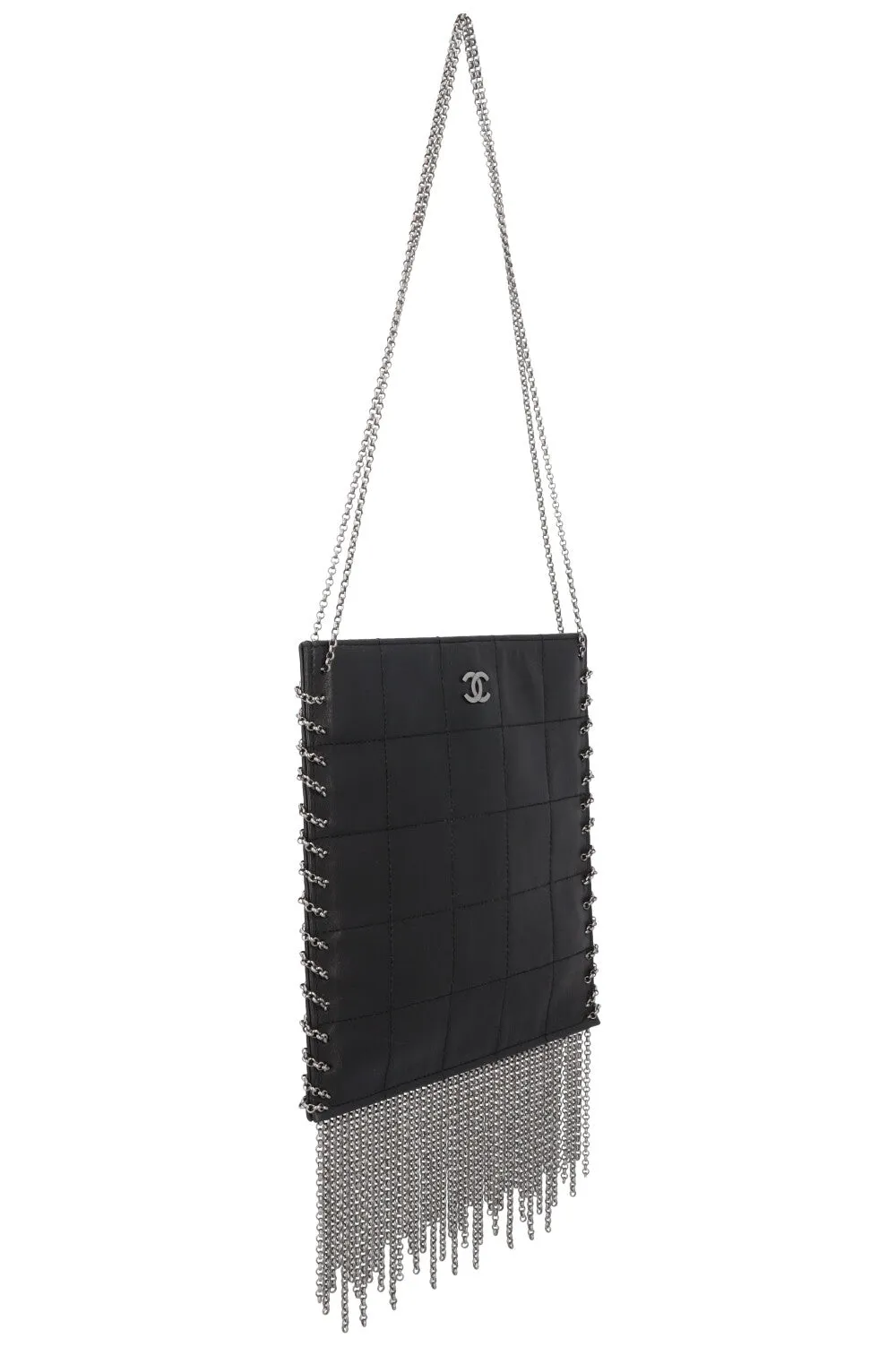 CHANEL Chocolate Bar Fringe Bag Leather Black