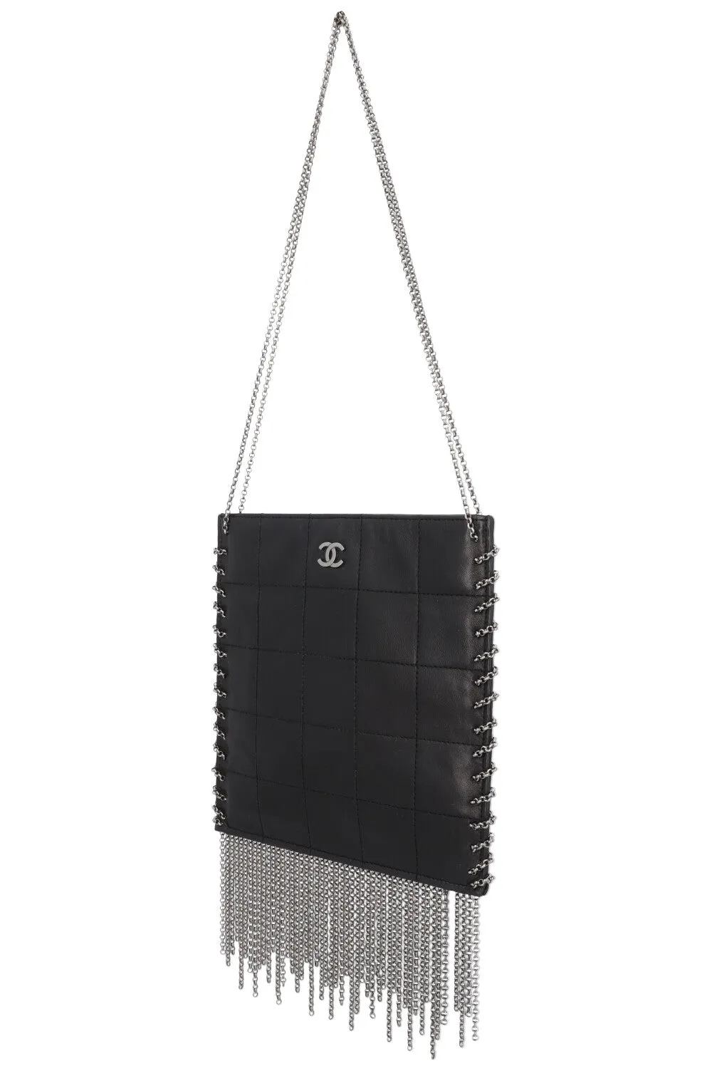 CHANEL Chocolate Bar Fringe Bag Leather Black