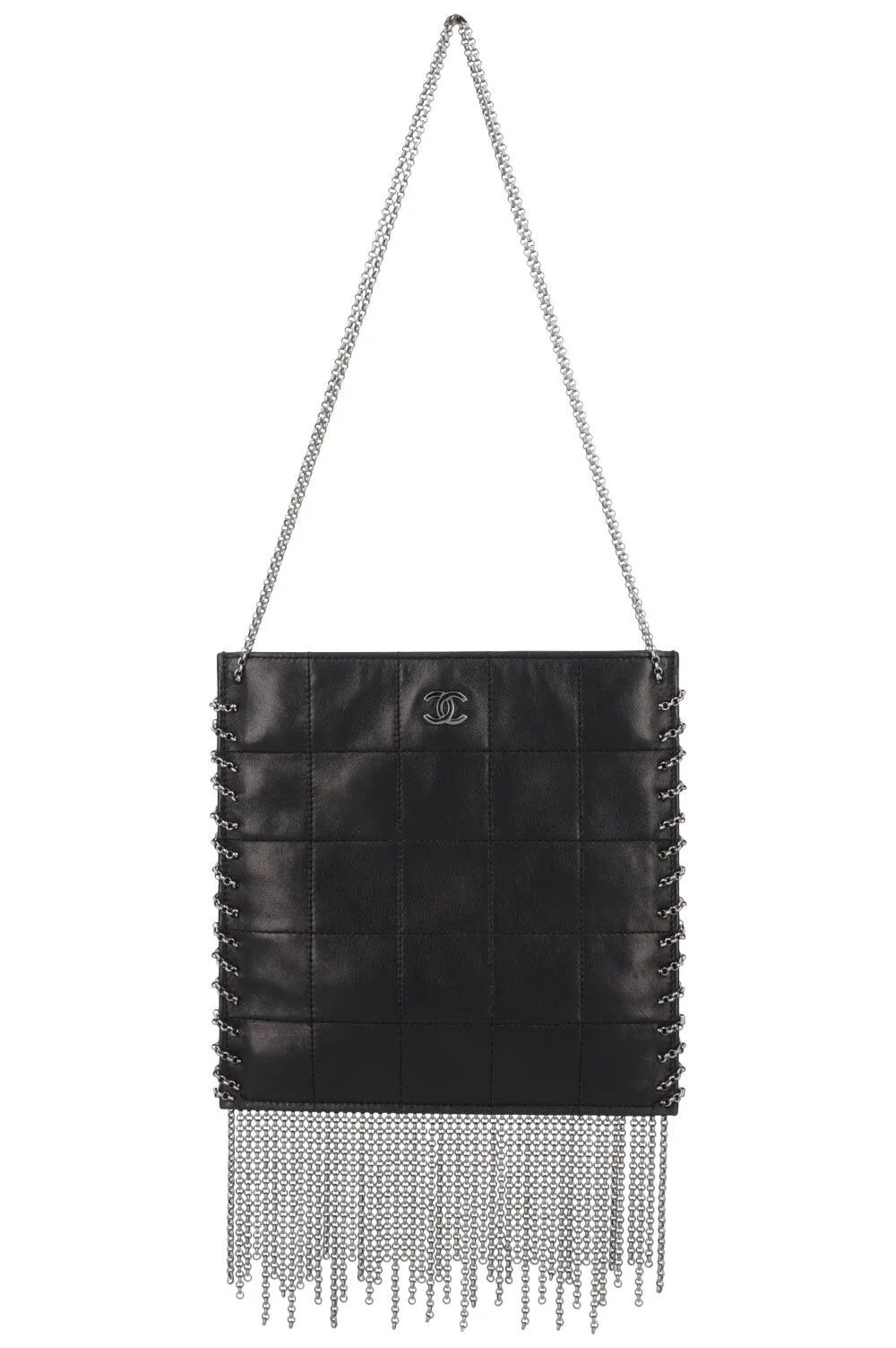 CHANEL Chocolate Bar Fringe Bag Leather Black