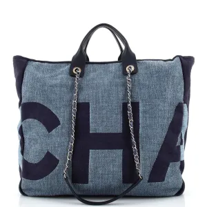 CHANEL Deauville Logo Shopping Tote Printed Raffia Large