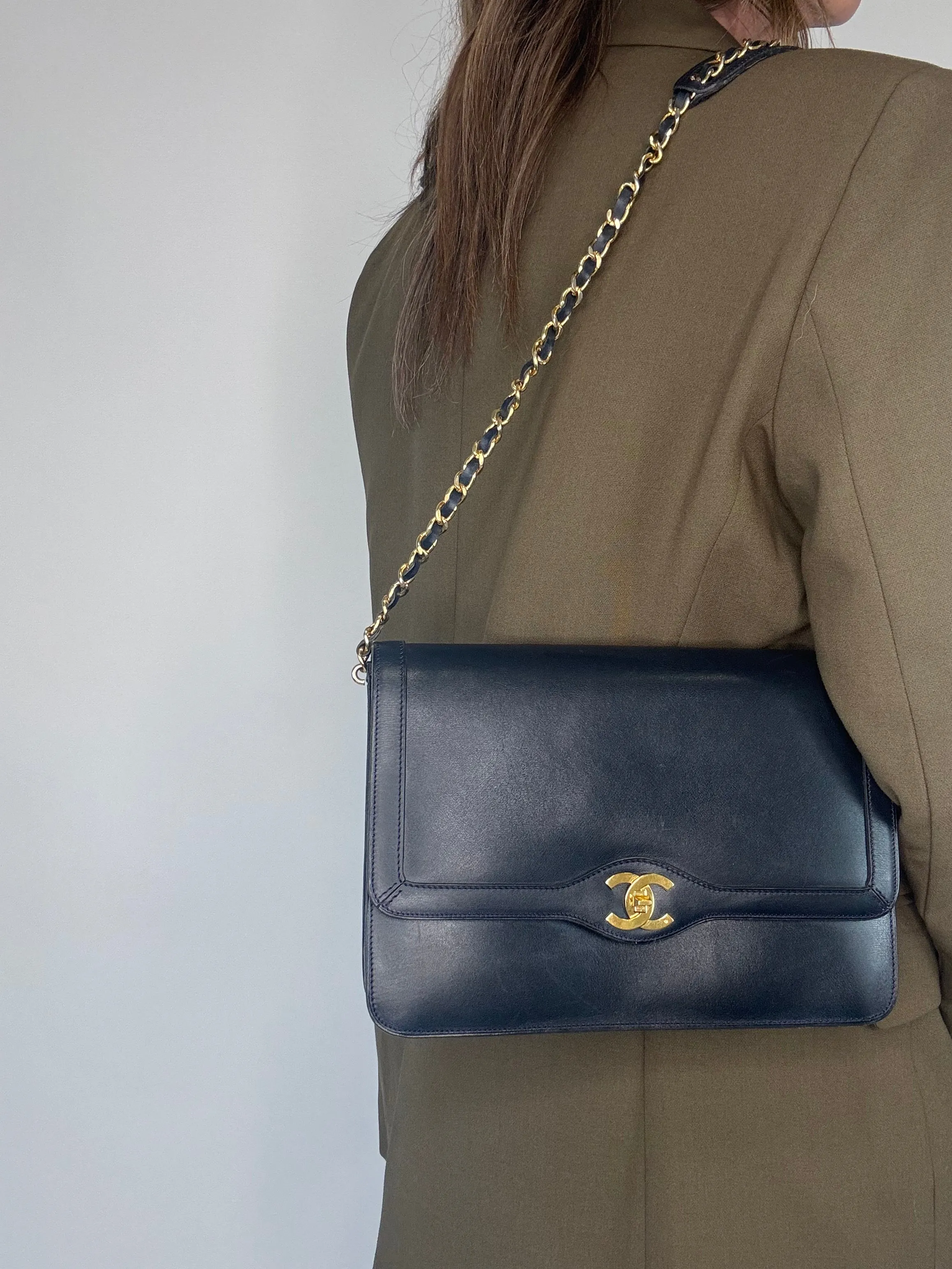 Chanel Vintage Single Flap Paris Limited Edition Navy Blue