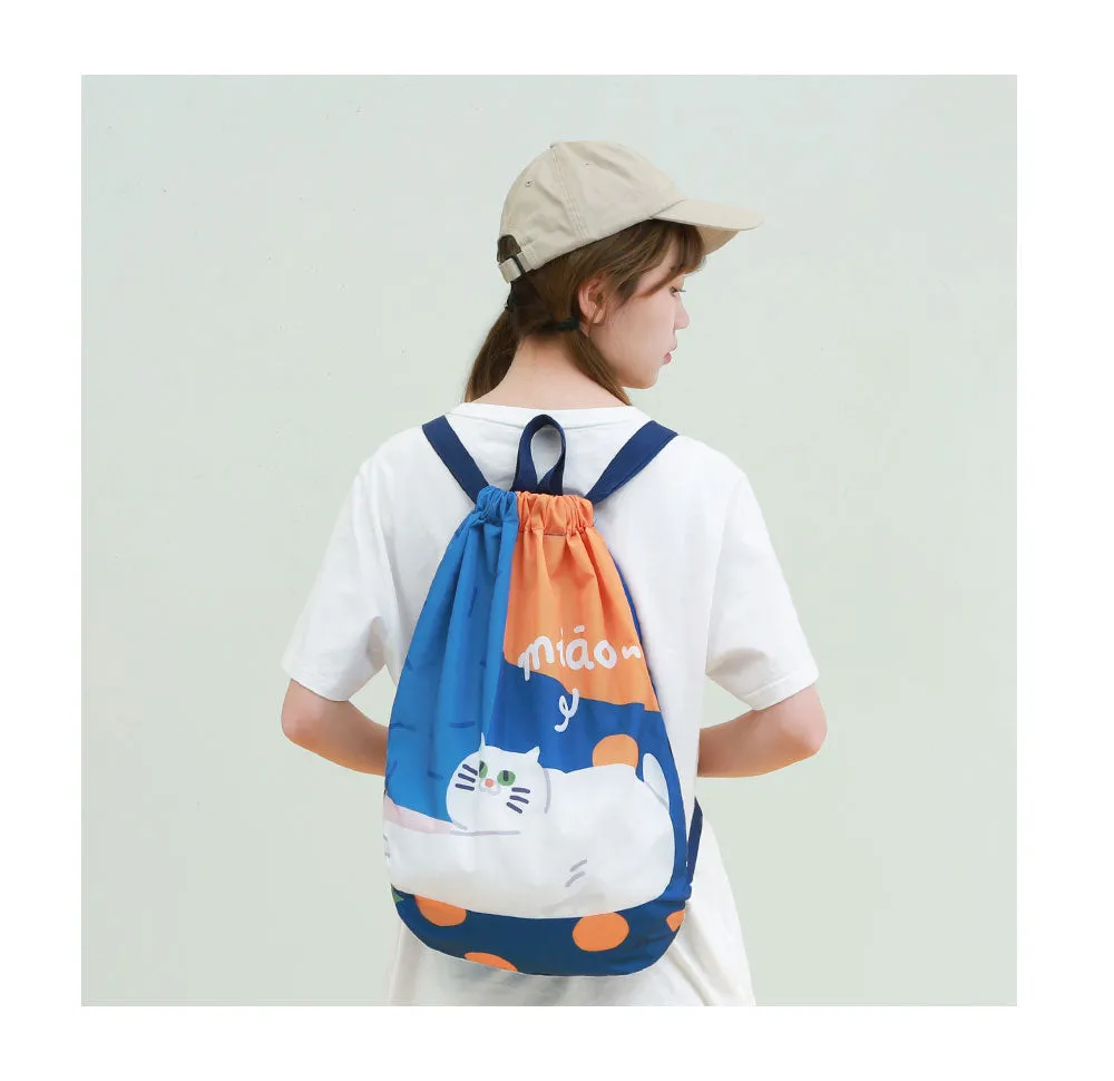 Cute Cat Waterproof Travel Folding Drawstring Backpack