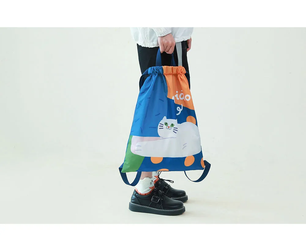 Cute Cat Waterproof Travel Folding Drawstring Backpack