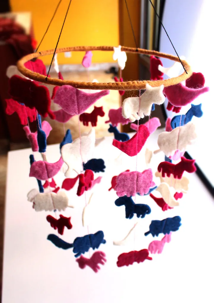 Cute Little Animals Felt Wool Ceiling Hanging, Nursery Hanging