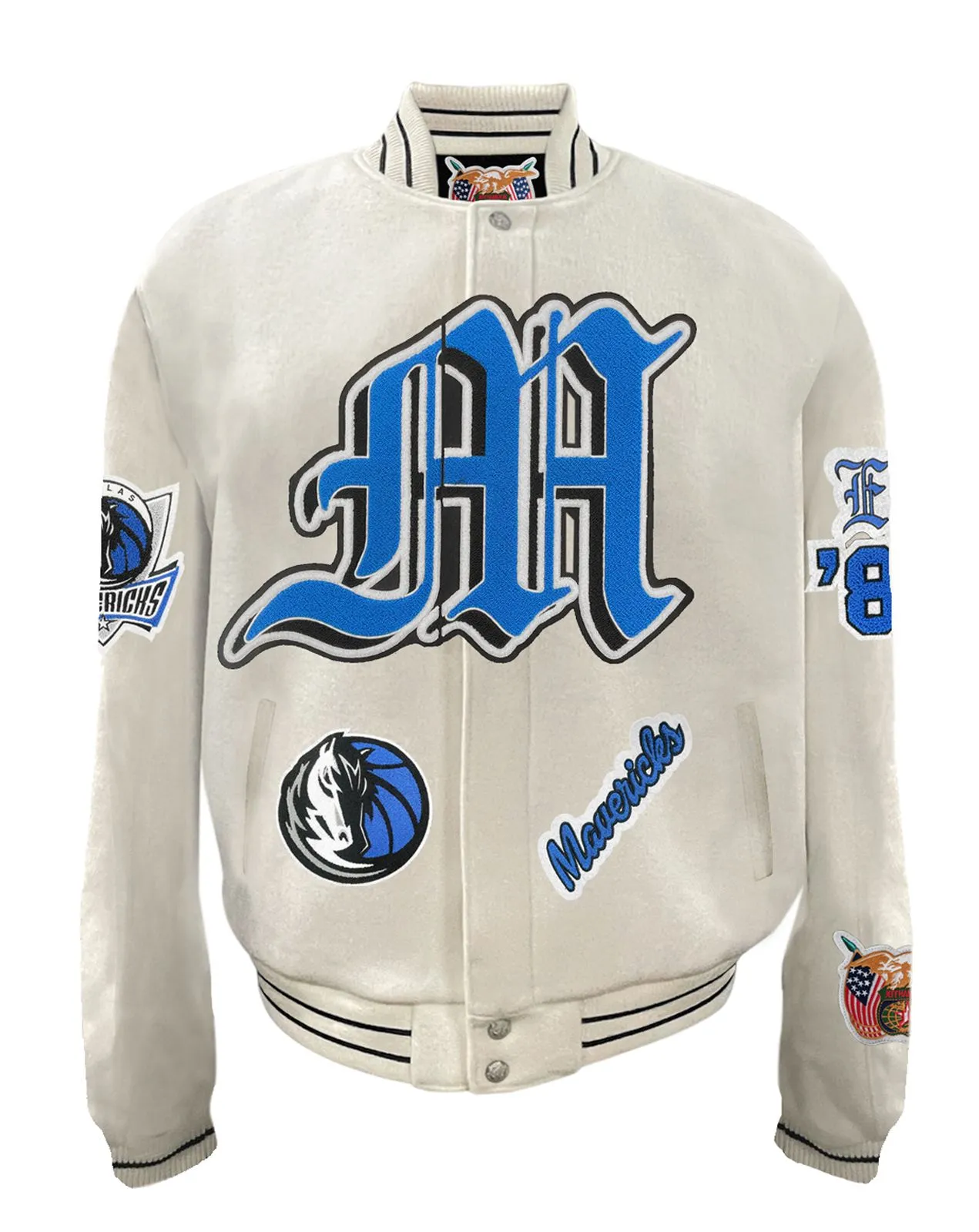DALLAS MAVERICKS WOOL OLD ENGLISH VARSITY JACKET White
