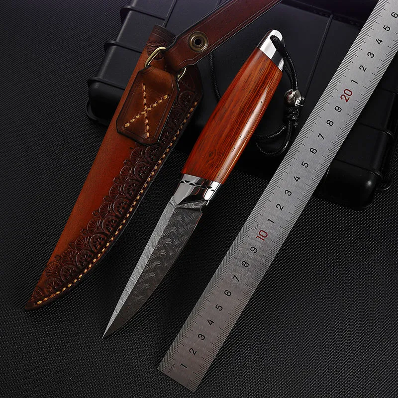 Damascus Steel Knife Rosewood Handle Hunting Camping Damascus Knife Edc Pocket Knives For Men Collection Outdoors Camping