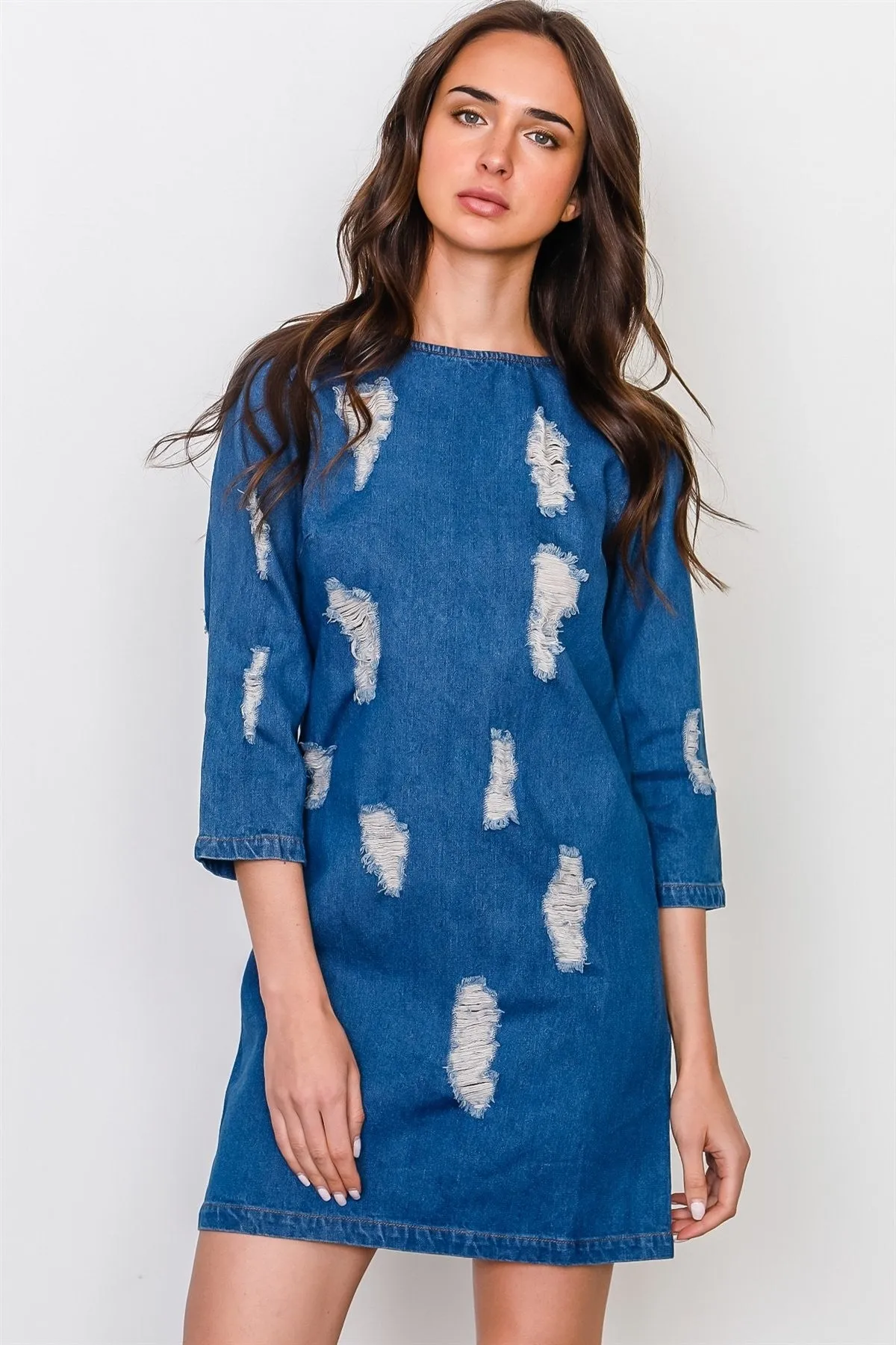Denim Distressed Mini Dress