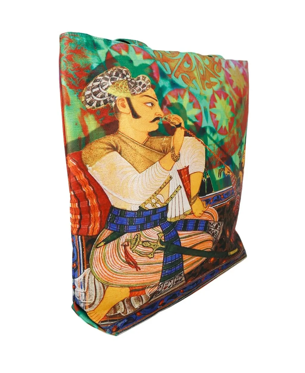 Digitally Printed Tote Fashion Shopping Hand Bag Multipurpose Waterproof Faux Silk and Polysatin Lining 16X14X4 Inch ,Man With Hooka