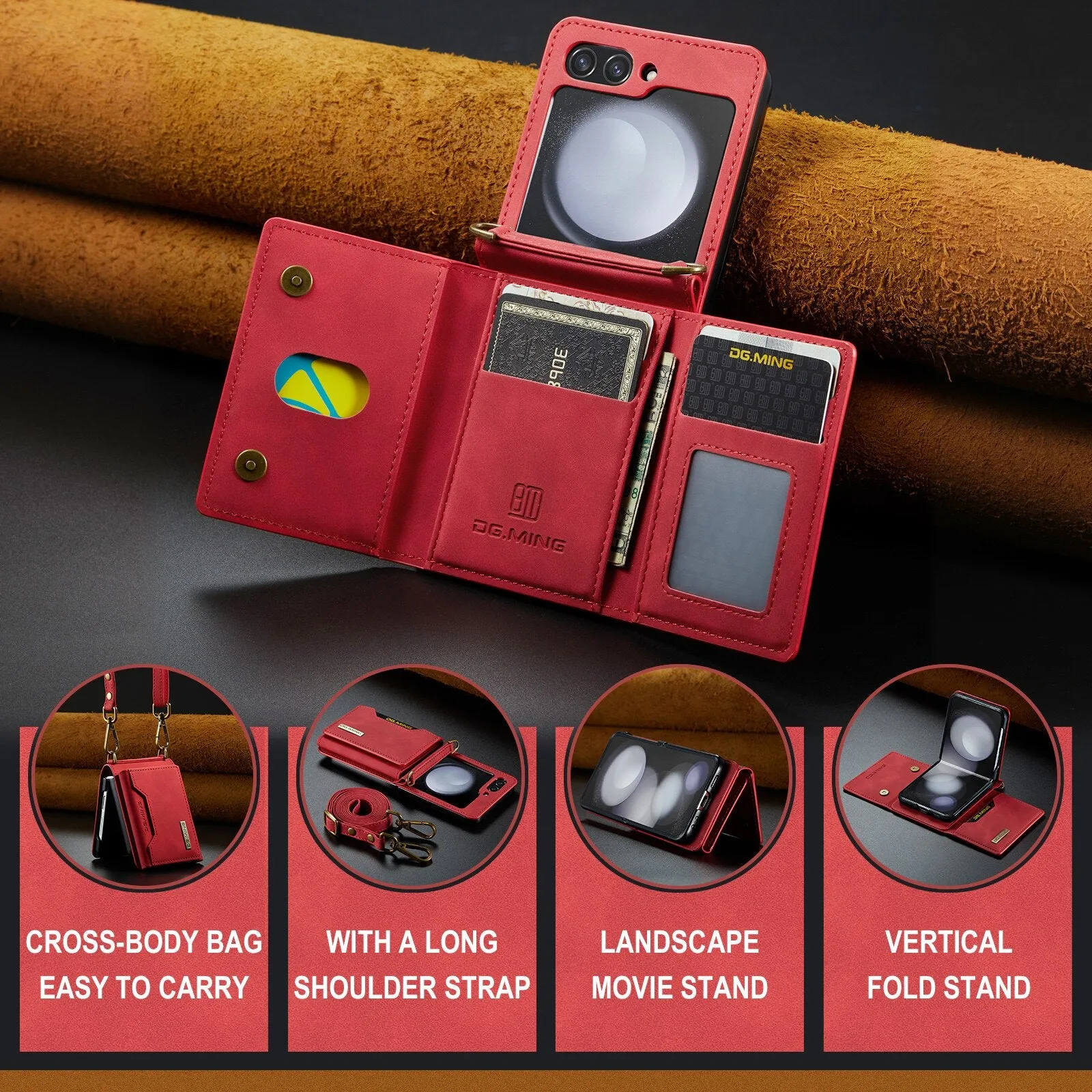 Drop Protection Leather Wallet Case For Samsung Galaxy Z Flip 5 4