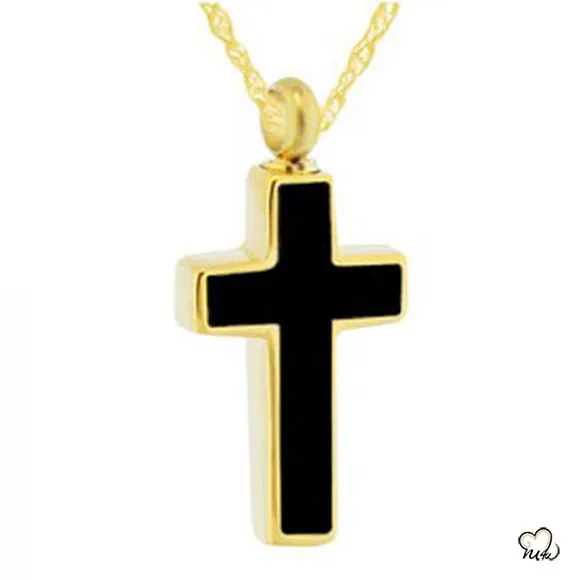 Elegant Black Cross Cremation Jewelry - Gold Plated