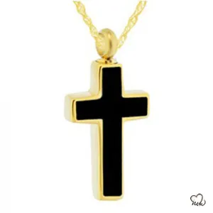 Elegant Black Cross Cremation Jewelry - Gold Plated