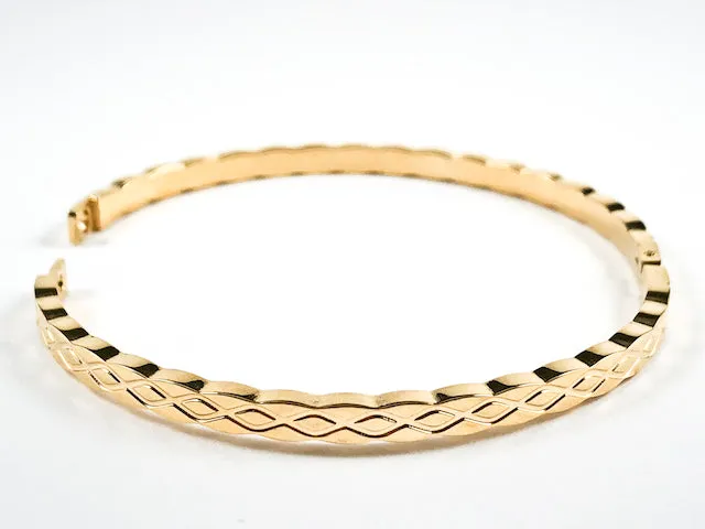 Elegant Braided Texture Design Thin Gold Tone Steel Bracelet Bangle