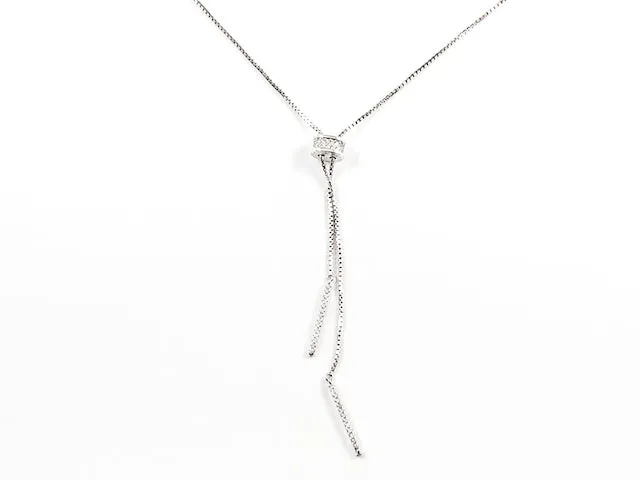 Elegant Cylinder CZ Lariat Style Silver Necklace