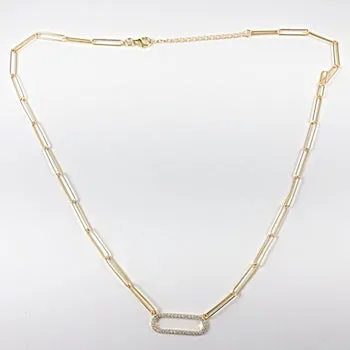Elegant paper clip chain oval gold tone silver necklace