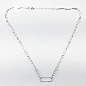 Elegant paper clip chain oval silver necklace