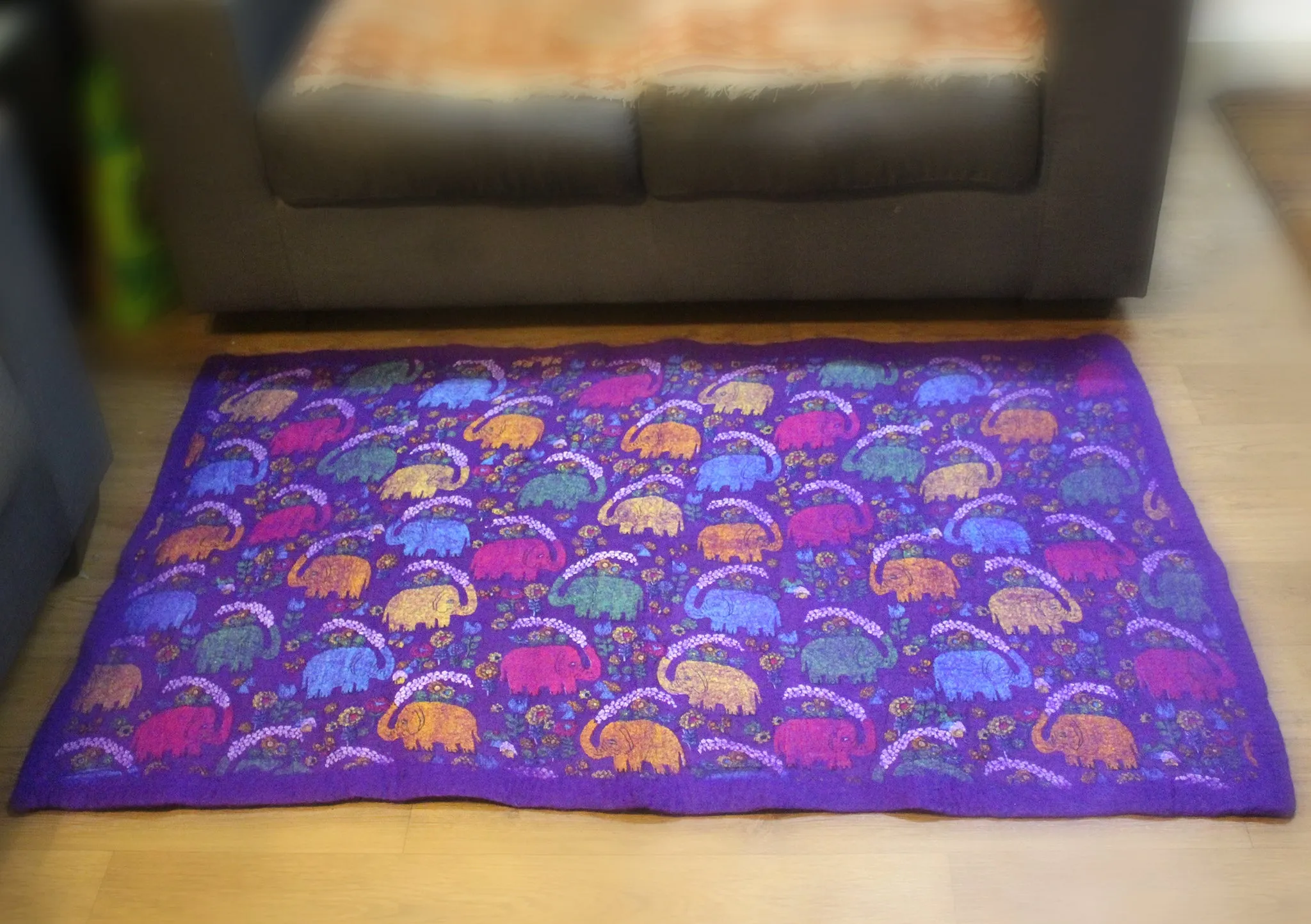 Elephant Print Colorful Felt Wool Indoor Mat