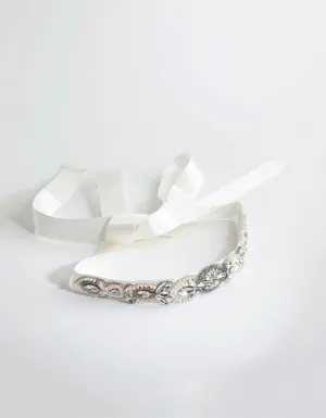 Embossed Beaded Detail Satin Belt