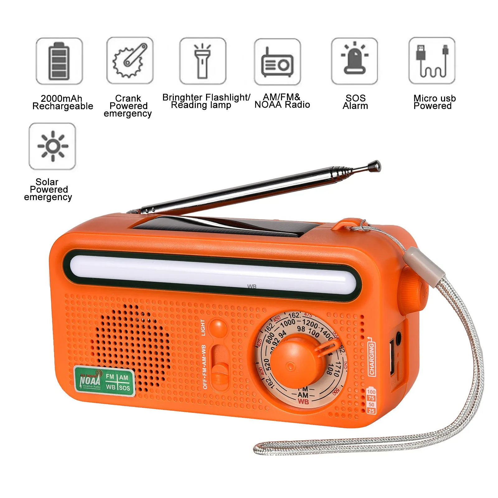 Emergency Radio Hand Crank Solar; Portable Weather Radio With AM/FM