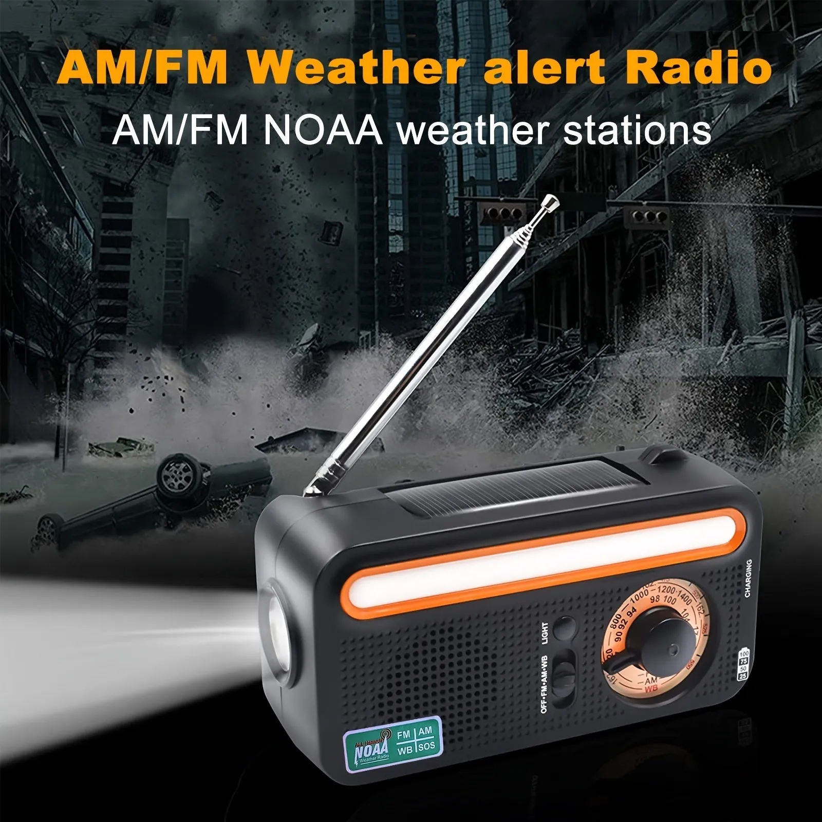 Emergency Radio Hand Crank Solar; Portable Weather Radio With AM/FM