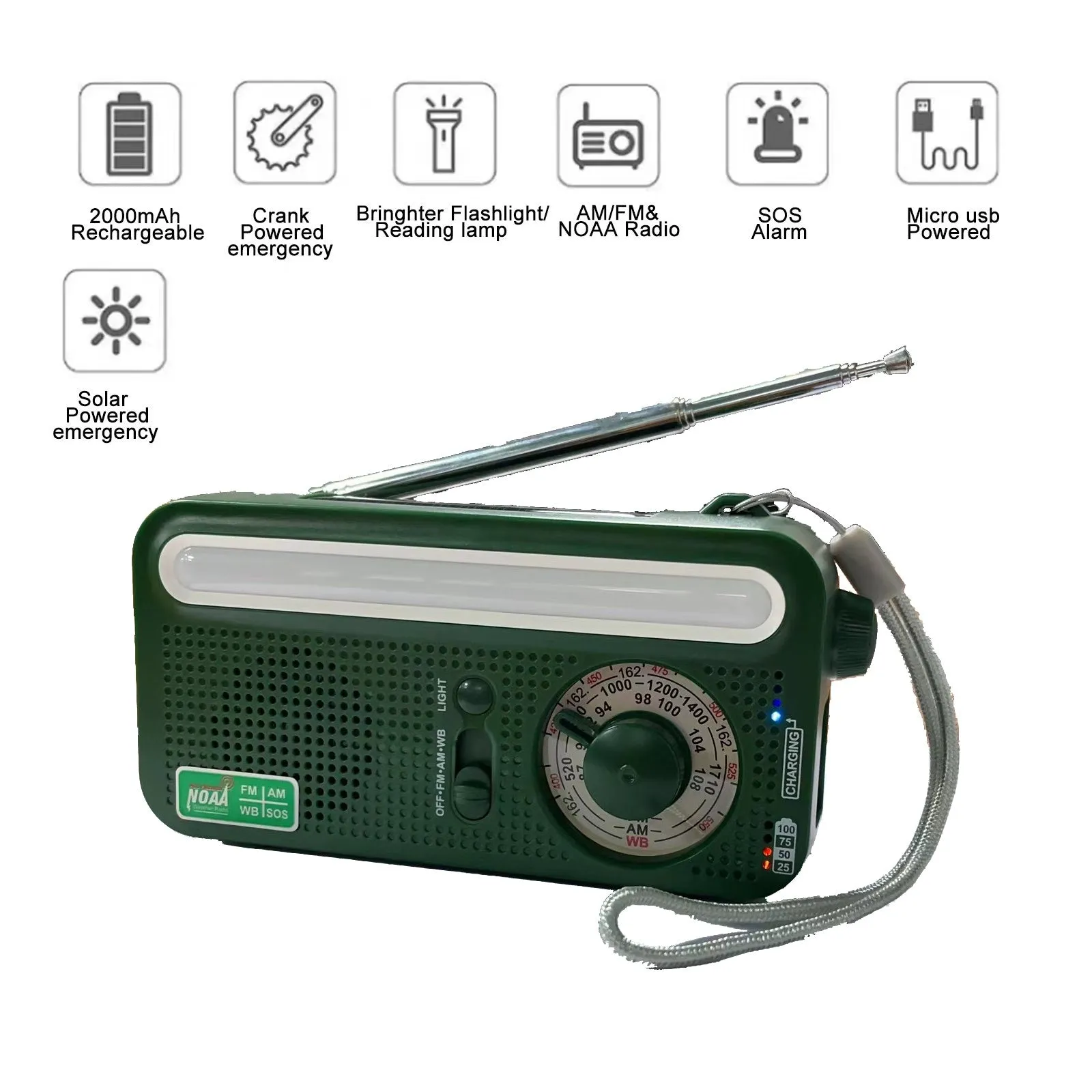 Emergency Radio Hand Crank Solar; Portable Weather Radio With AM/FM
