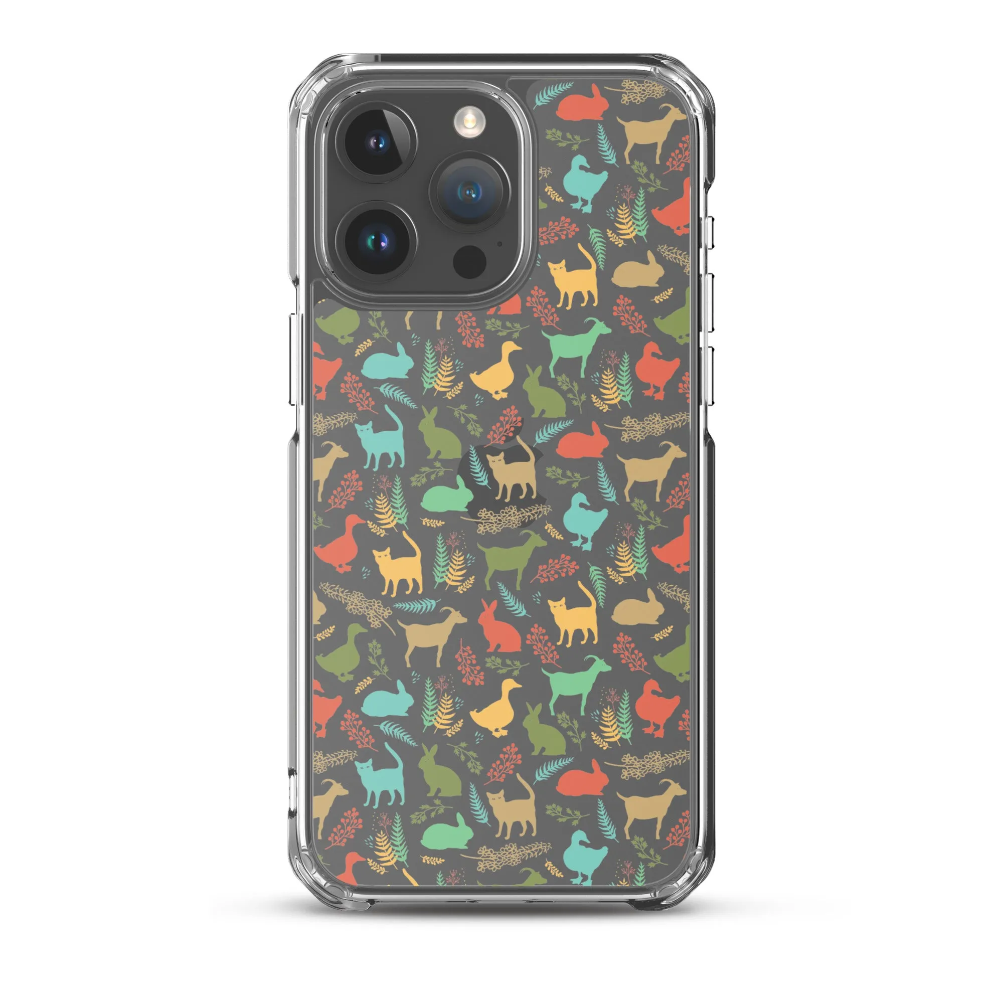 Farm Animals Clear iPhone 15 14 13 12 Pro Max, Cute Goat Rabbit Cat Duck Pattern Print iPhone 11 Mini SE XS Max XR X 7 8 Cell Phone