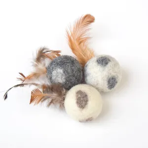 Feather Cat Balls with Dots - Set of 3