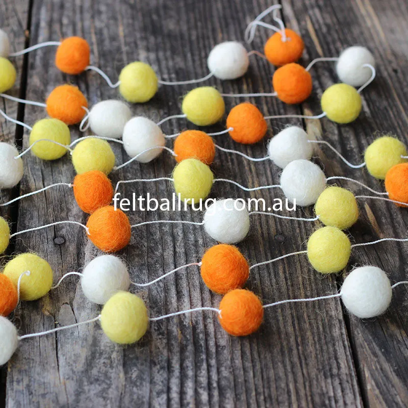 Felt Ball Garland Orange White And Yellow