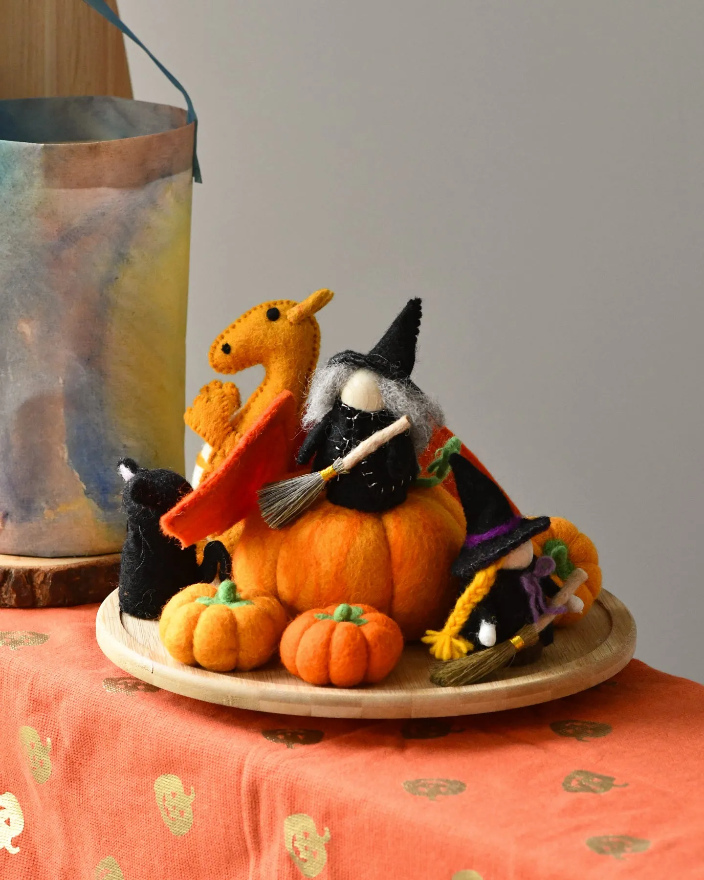 Felt Grand High Witch with Broom Peg Doll