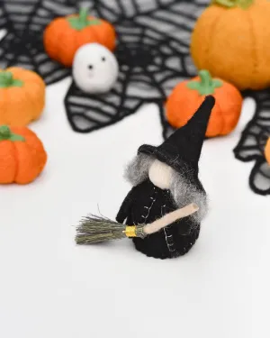 Felt Grand High Witch with Broom Peg Doll