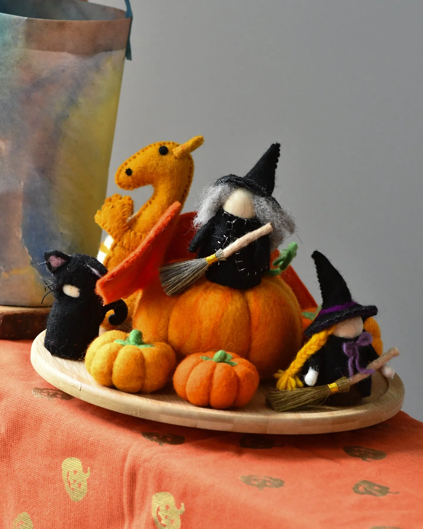 Felt Grand High Witch with Broom Peg Doll