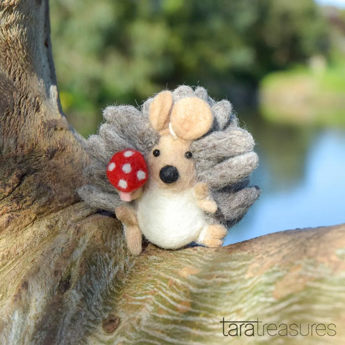 Felt Hedgehog with Mushroom Toy